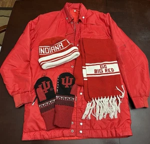 Vintage Indiana Hoosiers Game Day Fan Bundle Scarf Hat Mittens Coat IU 70’s 80’s - Picture 1 of 9
