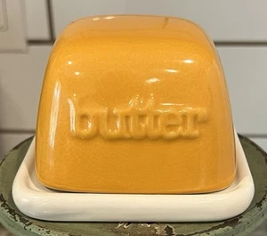 Threshold Stoneware Ceramic Yellow & White Square Covered Butter Dish 4”x4”x3” - Picture 1 of 7