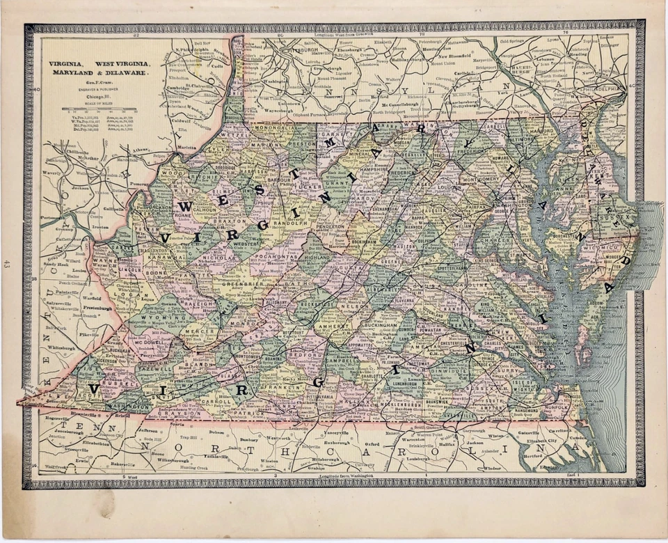 MAPA VIRGINIA 1885 - VIRGINIA OCCIDENTAL - MARYLAND Original (12x9) RICHMOND  Foto 1 de 4