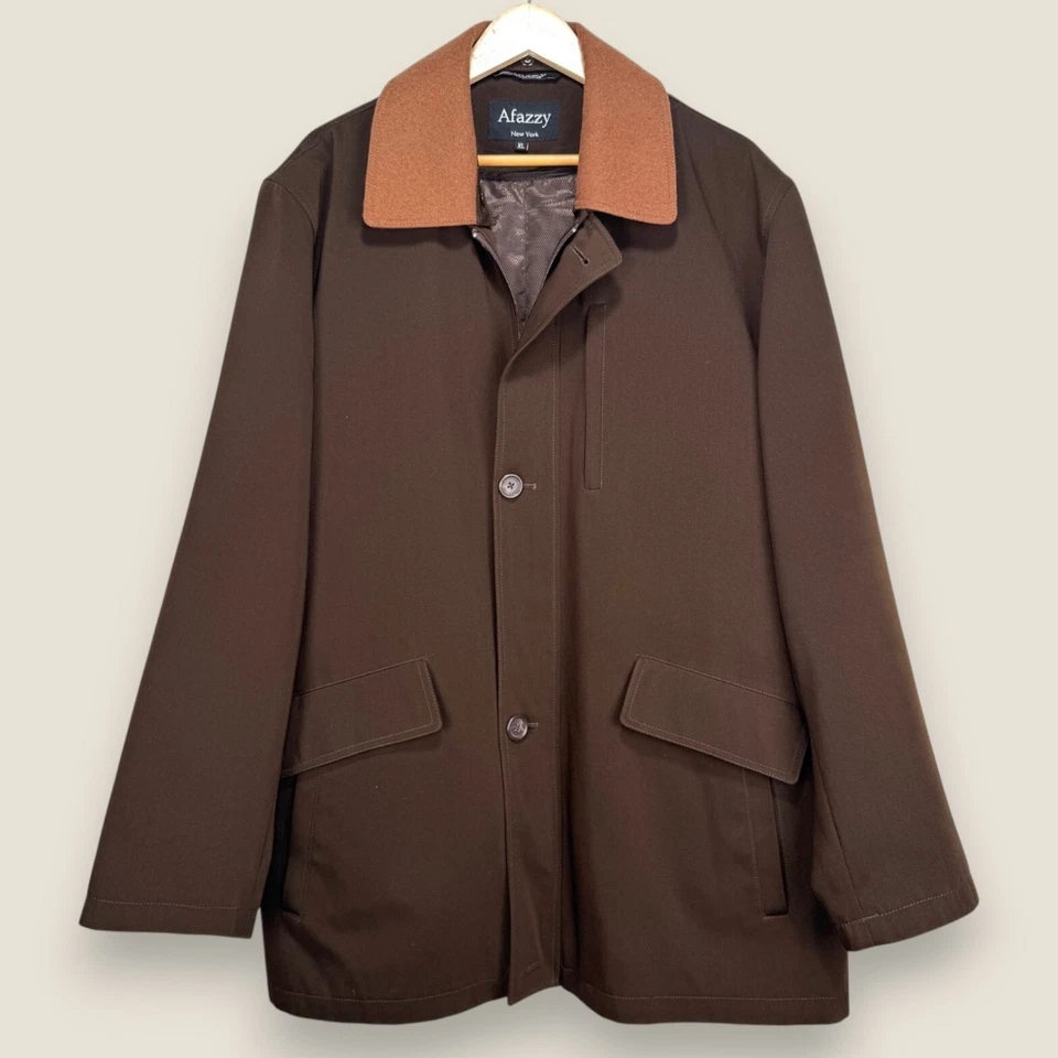 Abrigo Afazzy New York Top Hombre XL Marrón Tostado Cuello Cremallera Forro Largo Medio Abrigo Foto 1 de 4