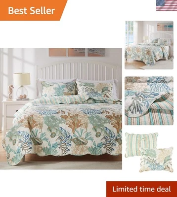 Transform Your Bedroom with Atlantis Coastal Quilt Set, King/Cal King, Jade - Image 1 of 4
