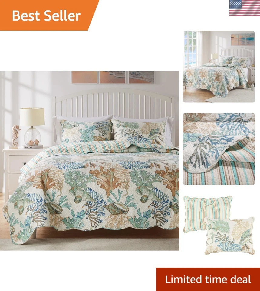 Barefoot Bungalow Atlantis Quilt Set 3-piece King/california King Jade