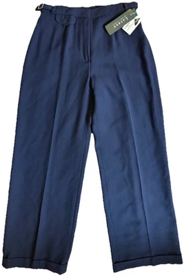 Vintage 90s Lauren Ralph Lauren Womens Pants 10 Made USA Worsted Wool Lycra Navy - Image 1 of 4