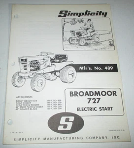 Simplicity Broadmoor 727 No. 489 Riding Tractor Owners/Parts Manual ORIGINAL! - Foto 1 di 3