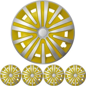 4x PREMIUM DESIGN Radkappen Radzierblenden Set "Spinel" 15 ZOLL in Silber / Gelb - Bild 1 von 2