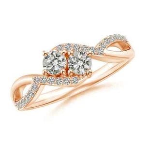 ANGARA 0.46 Ct Two Stone Diamond Split Shank Bypass Ring in 14K Solid Gold - Picture 1 of 28