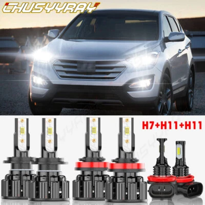 Para Hyundai Santa Fe 2013-2016 6x 6000K LED Faro Alto/Bajo+Bombillas antiniebla Foto 1 de 4