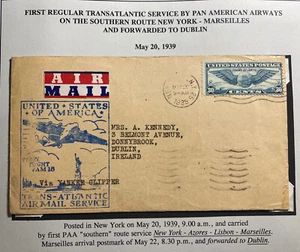 1939 New York USA First Transatlantic Flight Cover To Dublin Ireland FAM 18 - Picture 1 of 3