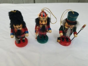 Set Of 3 Wooden Nutcracker Soldier Ornaments, 4" - Picture 1 of 9