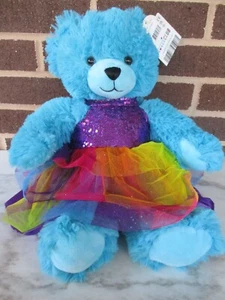 Build A Bear 16" Azul Oso Esponjoso 2021 Nuevo Vestido Arco Iris Lentejuelas Púrpura - Etiquetas   - Imagen 1 de 6