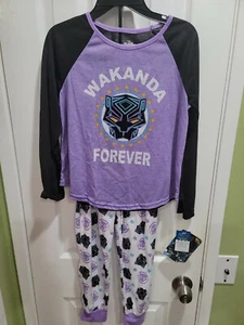 NWT Girls Black Panther Purple Wakanda Forever 2 Piece Pajamas set Size 10 - Picture 1 of 6