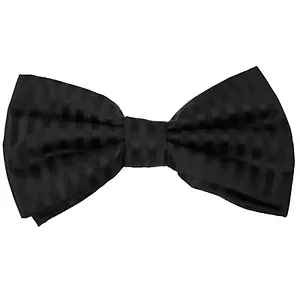 Neue vorgebundene Herrenfliege Ton in Ton Streifen Polyester formell Hochzeit schwarz - Bild 1 von 3