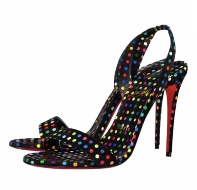 Christian Louboutin O Marylin Gamuza Negro Lunares Tirantes Tacones 38.5 NUEVO $795 Foto 1 de 4