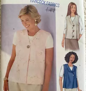 Sew Ptn Butterick 3016~Artful VEST w/options~D-E-F:m/l?~Bust 38-43~UC~S. Betzina - Picture 1 of 1