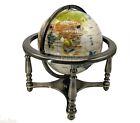 14" Pure Pearl ocean silver 4- leg table stand Gem MOP Gemstone World MAP globe