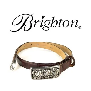 Cinturón de cuero en relieve Brighton Croc talla ML/32 hebilla de tres corazones - Imagen 1 de 16