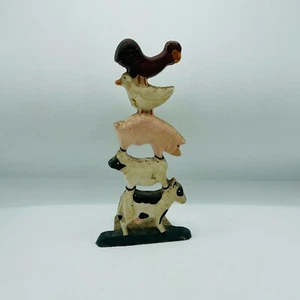 Vintage Farm Animals Cast Iron Doorstop Cow Pig Lamb Duck Rooster Taiwan Country - Picture 1 of 9