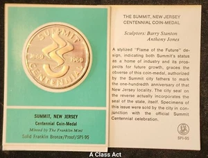 Summit New Jersey seal Coin  Franklin Mint Medal bronze proof. SPI-95. T7050 - Picture 1 of 7