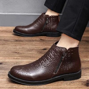 Herren Stiefeletten Alligatormuster Blockabsatz Runde Spitze Leger Seitlicher Reißverschluss Schuhe - Bild 1 von 22