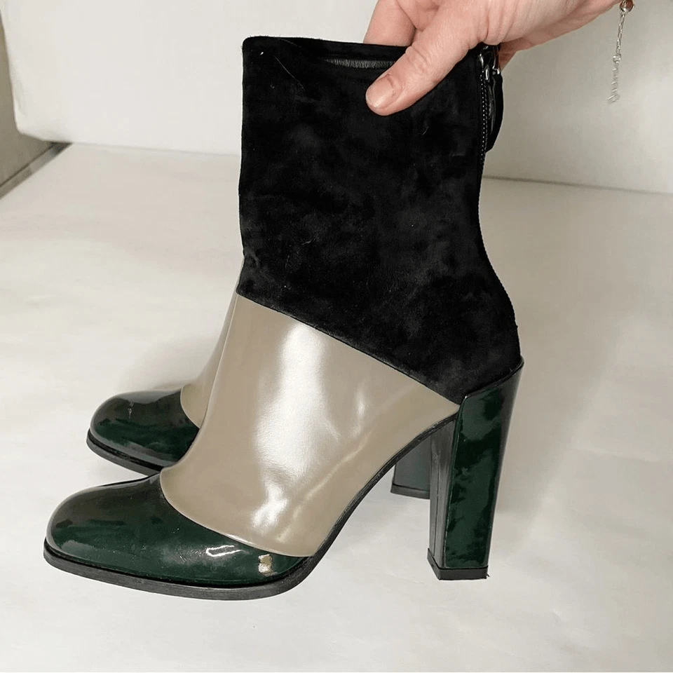 Botines Roger Vivier Cuero Tacón Colorblock 34.5 / 4.5 Mujer Hechos en Ita Foto 1 de 4