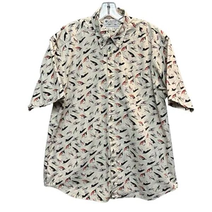 Columbia Shirt Mens Size L Beige Fly Fishing Theme Button Down Casual Hiking - Picture 1 of 15