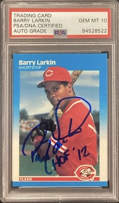 Barry Larkin Signed 1987 Fleer #204 Card RC Cin Reds HOF PSA/DNA Auto GEM MT 10 - Image 1 of 2