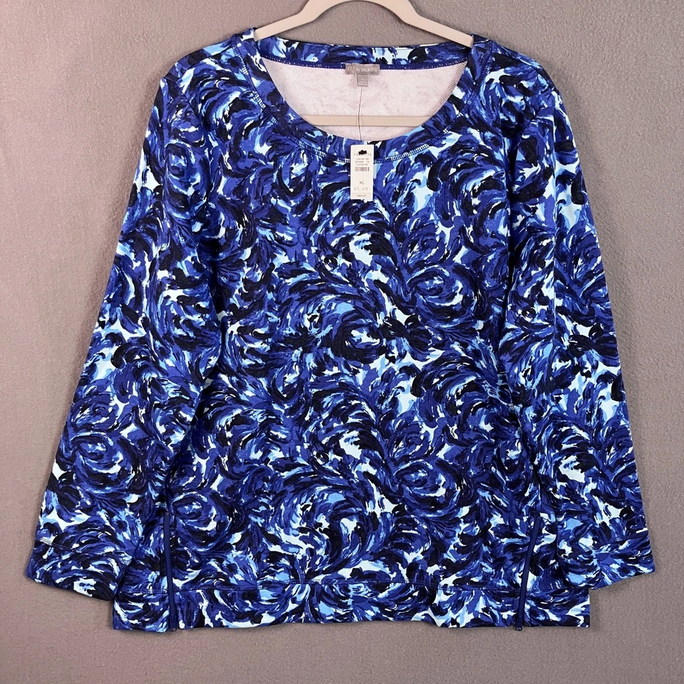 T by Talbots Women's Long Sleeve Pullover Sweatshirt Size XL Blue Clustered NWT - Image 1 of 4