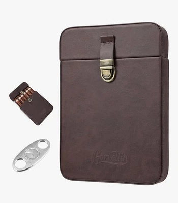 Gorvellin Leder Reise Zigarrenetui mit Schneider 6 Halter Humidor Box Geschenkset - Bild 1 von 3