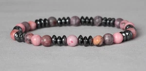 BRACCIALE TONDO ROSA E NERO DIASPRO ED EMATITE 6MM 7,25" ~ 18,5CM - Foto 1 di 1