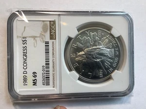 1989 D NGC MS69 Silver 1oz Dollar Congress Commemorative Uncirculated UNC - Picture 1 of 2