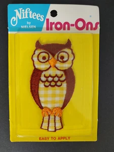 Vintage 70s Owl Iron On Patch 1970s Iron-Ons Niftees by Nielsen NOS NIP - Picture 1 of 3