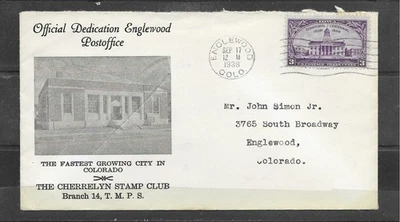 Vintage 1938 OFFICIAL DEDICATION OF POST OFFICE Event Cover, ENGLEWOOD, CO - Image 1 of 2