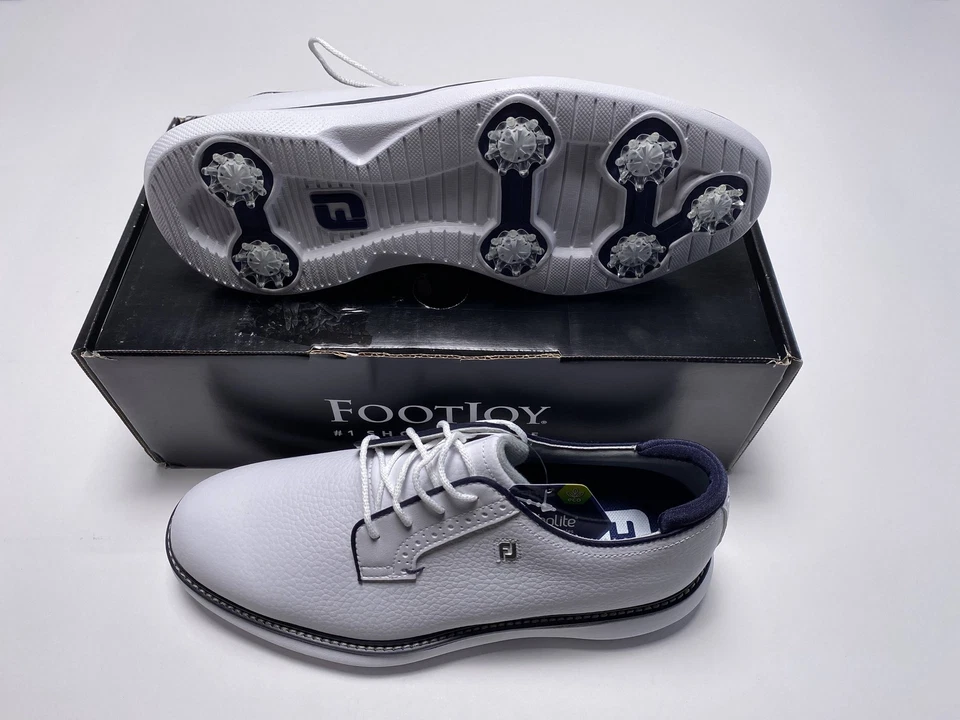FootJoy FJ Traditions Blucher Golf Shoes White Navy Men's SZ 9 (57938)