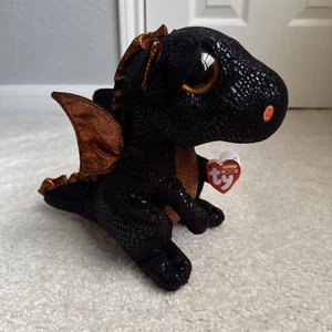 Nuovo con etichette TY Beanie Boo - MERLIN il Drago 9" - Peluche Drago Nero 2017 - Foto 1 di 14
