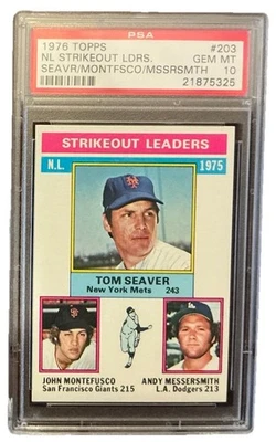 1976 Topps PSA 10 GEM MINT #203 NL Strikeout Leaders Tom Seaver HOF - Image 1 of 2