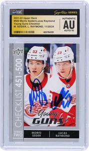 Seider & Raymond Red Wings Signed '21-22 Upper Deck #500 CGC Auto 10 Rookie Card - Picture 1 of 3