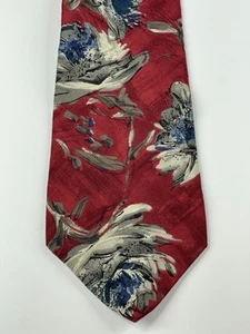 Cambridge Classics Mervyns Men Necktie Tie Silk Floral USA Made Red Navy VTG - Picture 1 of 7