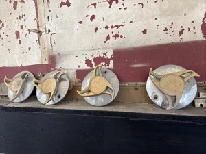 (4) Vintage Dayton 2 Ear Knockoff Cap Gold Wire Wheels Rims - Picture 1 of 9
