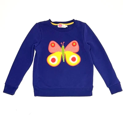 Mini Boden Niñas Sudadera Jersey Talla 9-10 Azul Rosa Mariposa Superstitch Foto 1 de 4
