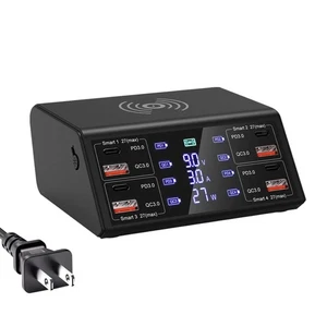 Black 100W 9in1 Multiple Wireless USB-C PD QC3.0 Charging Station Devices - Picture 1 of 19