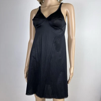 Busto satinado segunda piel vintage Vanity Fair deslizamiento completo nailon talla 34 negro 10-706 Foto 1 de 4