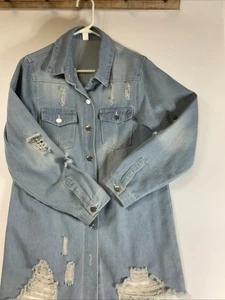 Jeans Damen Distressed Jeansjacke Kleid Größe M Ärmel Knopfleiste - Bild 1 von 9