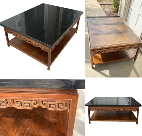 Large Baroque Style Carved Rose Wood Coffee Table With Black Marble Top 47X39X19 Cover