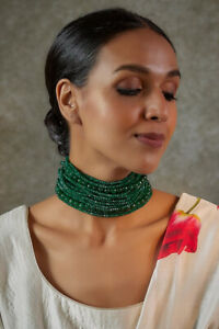 Pakistani Indian Green Choker Chunky Bib Beaded Necklace Multi Strand Jewelry