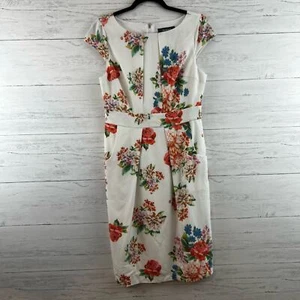 Modcloth elegantes Kleid Reflections weiß Blumen Taschen Größe M - Bild 1 von 10