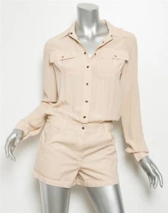 ELIZABETH AND JAMES Womens Nude Beige Silk Cotton Button Shirt Romper Shorts 0 - Picture 1 of 7