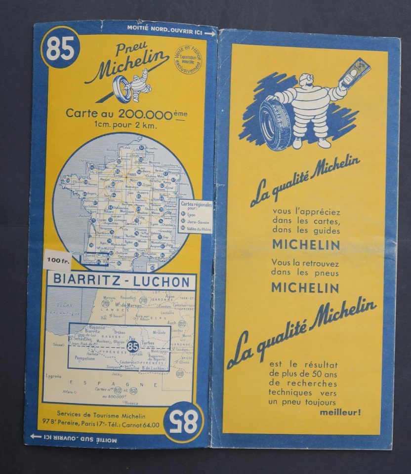Tarjeta MICHELIN mapa antiguo n.o 85 BIARRITZ LUCHON 1951 Guía Bibendum neumá... - Imagen 1 de 1