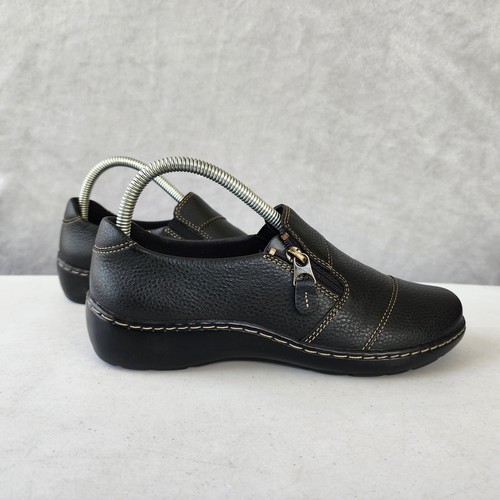 Scarpe Clarks mocassino donna 7 larghe nere pelle comode zip laterale Cora Harbor 7W