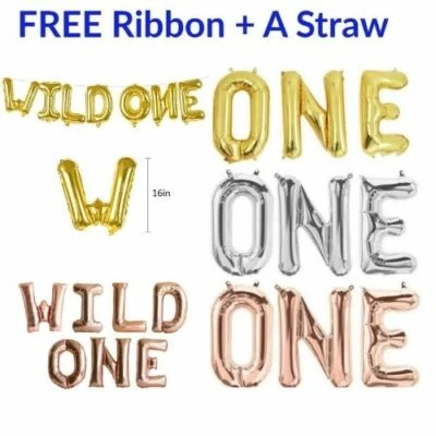 PARTY DECOR 16" Gold WILD ONE Foil Balloons Banner Bunting Baby First Birthday 1st birthday