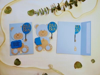 Hecho a mano, es un niño, invitaciones de baby shower, azul. Pack de 10 Foto 1 de 4